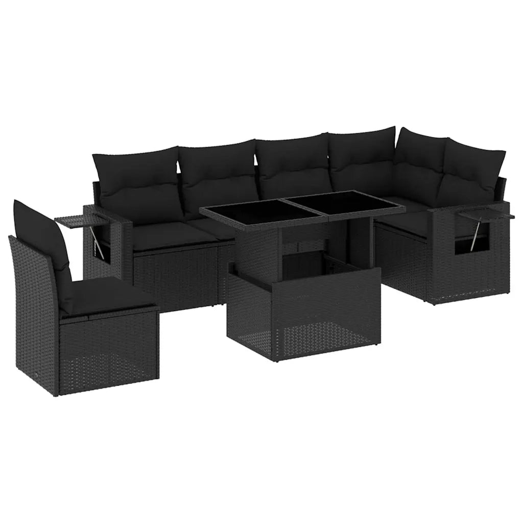 Set Divani da Giardino con Cuscini 7pz Nero Polyrattan 3267935