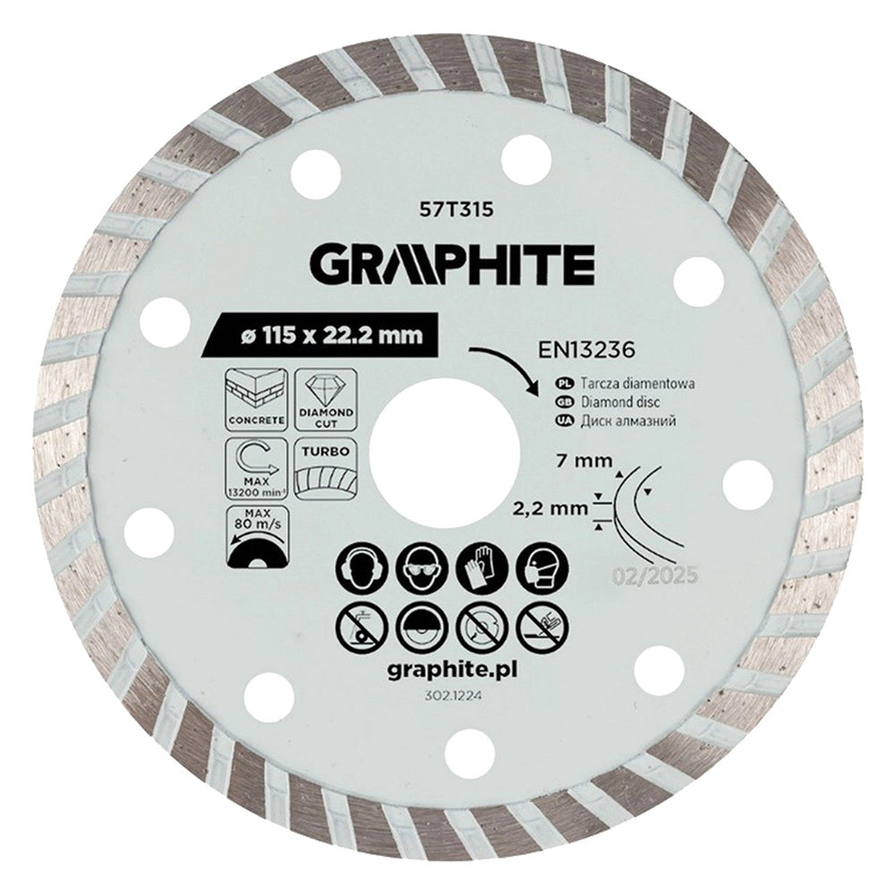 DISCO DIAMANTATO Ø 115 mm - foro 22,2 mm  - GRAPHITE