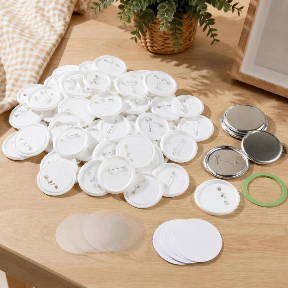 Button Machine, Button Making Machine Accessories, Badge Punch Press 58 Mm, DIY Badge Press Machine Spare Parts 500 Pcs. Badge Press Machine, Metal + Plastic / 250 + 250 Pcs With Metal Lid