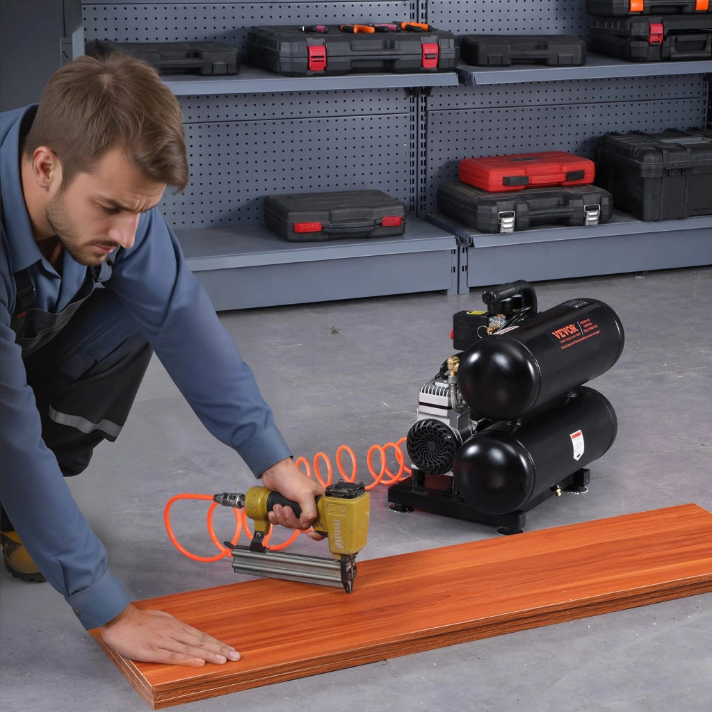 Compressore d'Aria Senza Olio 18L Serbatoio in Acciaio 650W Silenzioso Portatile per Fai da Te e Officina