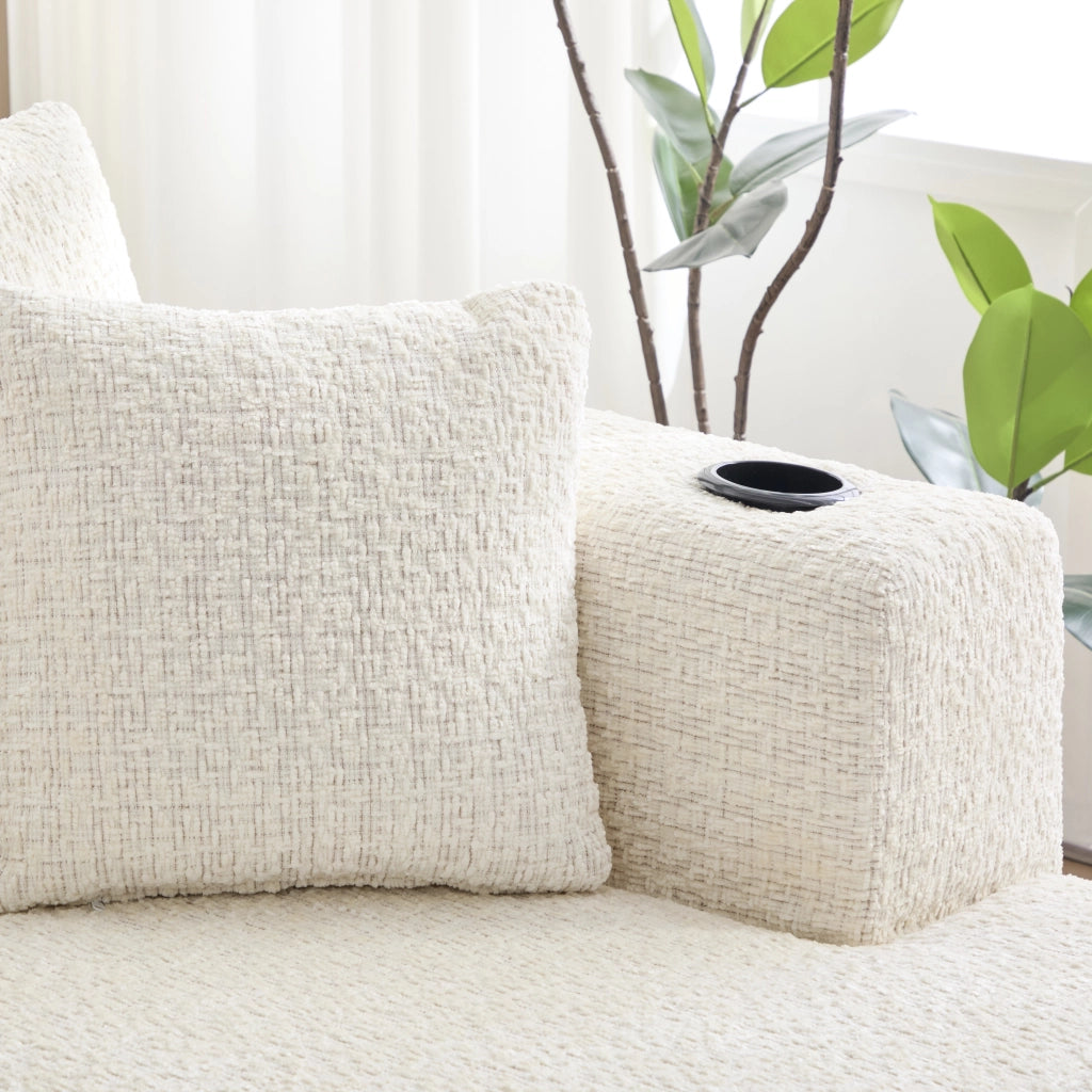 Divano modulare angolare 3 posti con braccioli larghi e tasche laterali in chenille beige