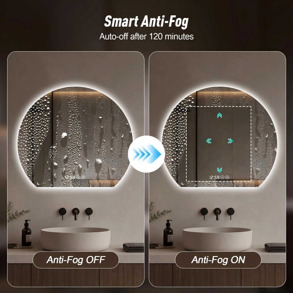 Specchio da bagno LED con luce dimmerabile e antiappannamento; 3 temperature di colore; orologio e temperatura