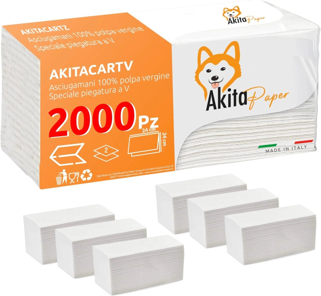 2000 Asciugamani Carta Piegati a C o V 10 Confezioni AkitaINK