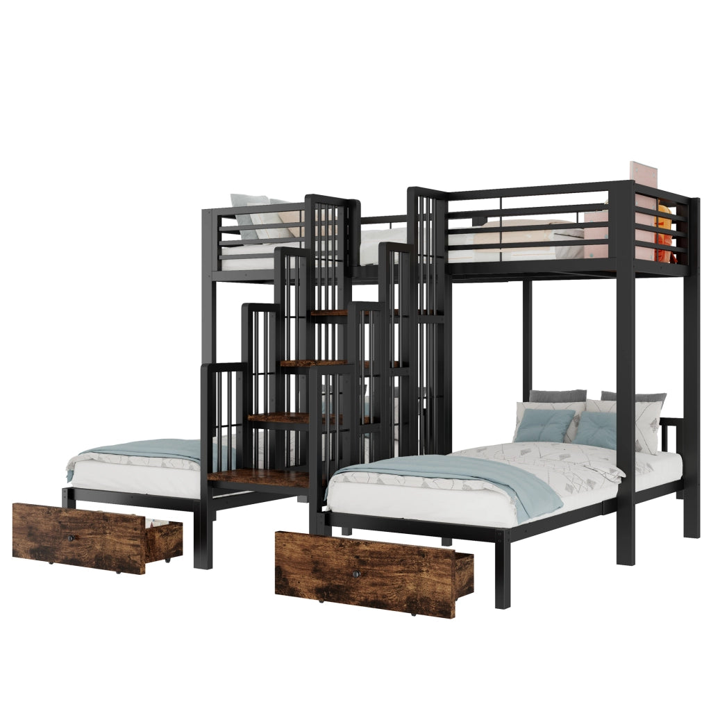 letto a castello metallo e legno nero 90 x 200 cm