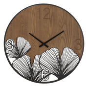 Orologio da Muro Super Wood/Leaf 60x2x60 cm in Ferro e MDF Nero e Marrone