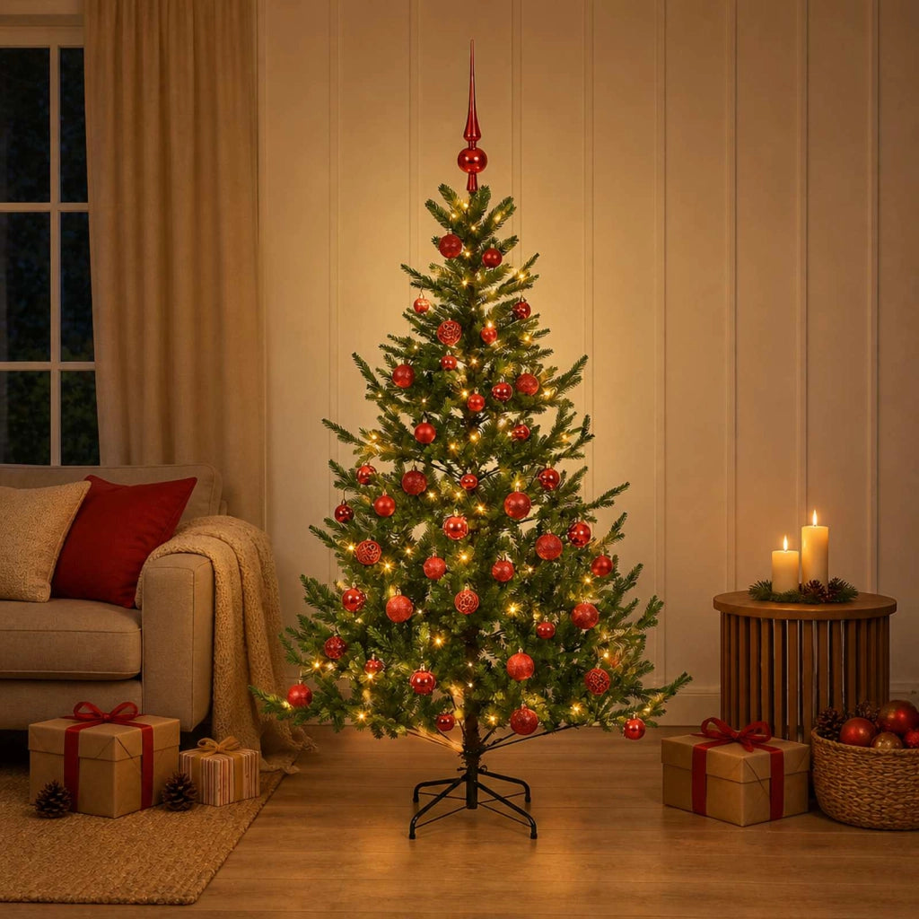 Albero di Natale artificiale con palline 120 cm 150 LED 3465877