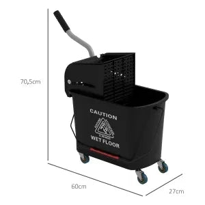 Carrello per le pulizie con secchio da 20 L, pressa e 2 scomparti, nero