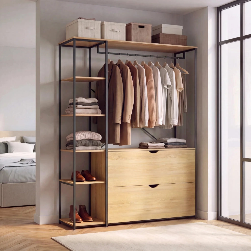 IDMarket - Armadio con ripiani L. 113 cm DETROIT 2 cassetti design industriale