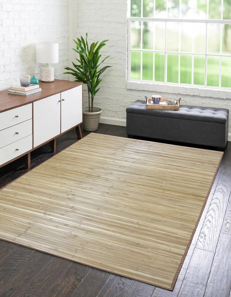 Tappeto Arredo In Vero Bamboo Naturale Grande a Listelli Bordato BambÃ¹ Soggiorno Cucina Salotto Listello Legno Oro - 170x230cm