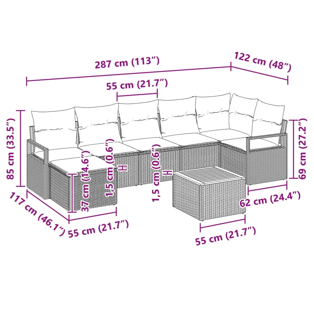 Set Divano da Giardino con cuscino 8 pcs Grigio polyrattan 3347738