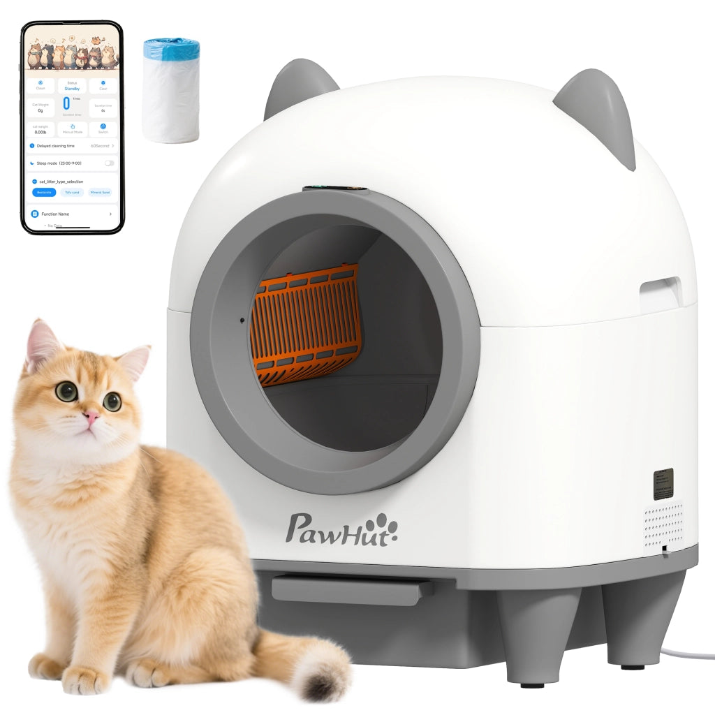Lettiera per Gatti Autopulente 80L Automatica con Controllo App Sistema Anti-Pizzicamento 55,5 x 51 x 60 cm Bianco