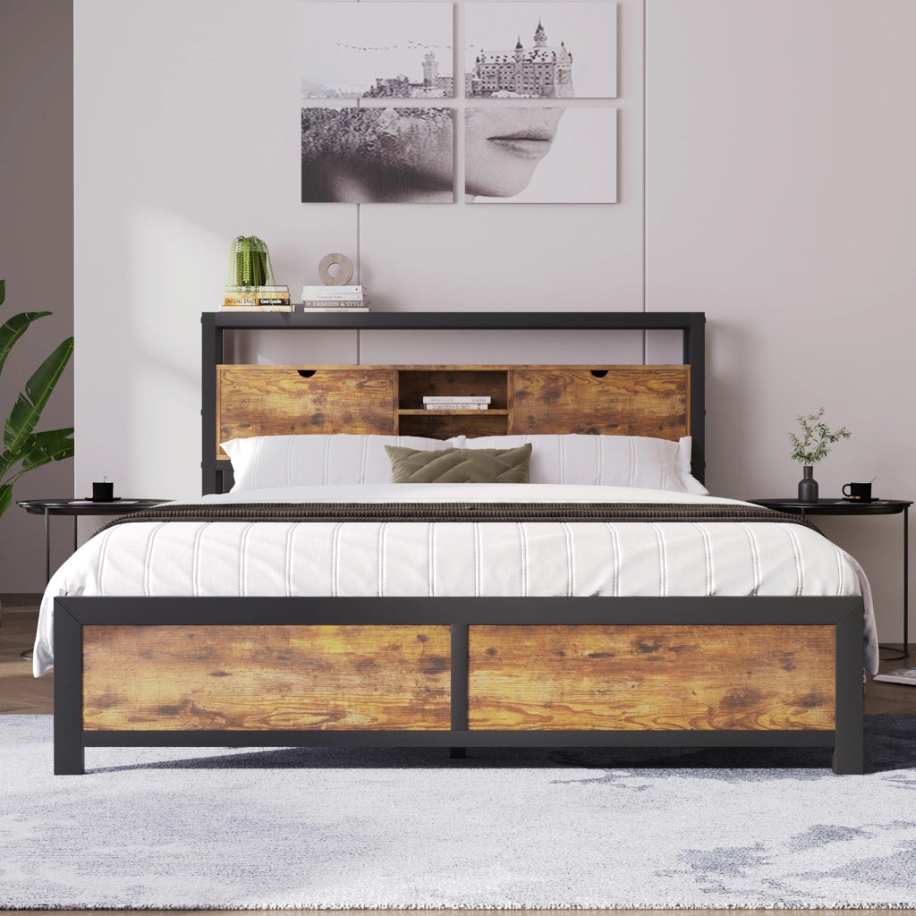 Letto matrimoniale 140 x 200 cm con testiera contenitore