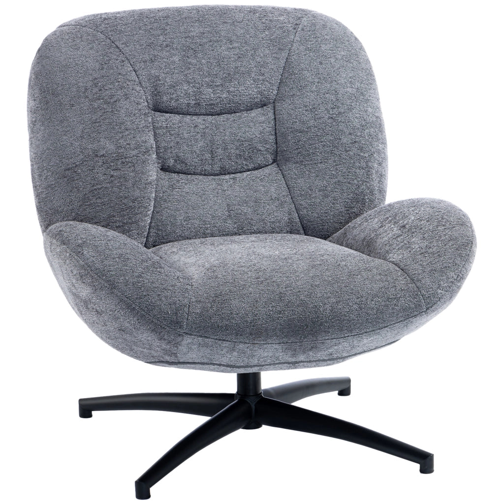 Sessel Wohnzimmer Drehbar Loungesessel mit Breiter Sitzfläche, Integrierter Armlehne, Chenille-Optik, Dunkelgrau