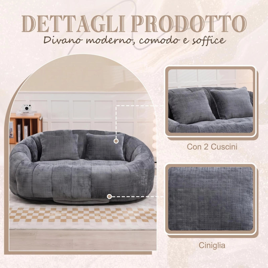 Divano relax, divano in chenille, schienale alto, pronto all’uso, per interni ed esterni, grigio
