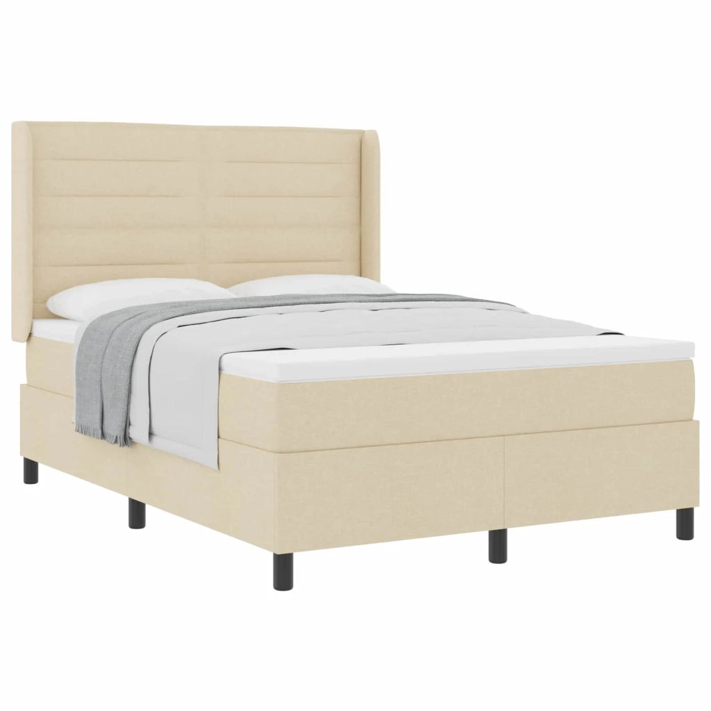 Letto a molle con materasso Crema 160 x 200 cm Tessuto