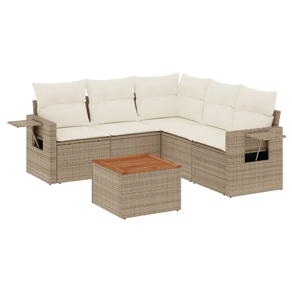 Set Divano da Giardino 6 pz con Cuscini Beige in Polyrattan 3224560