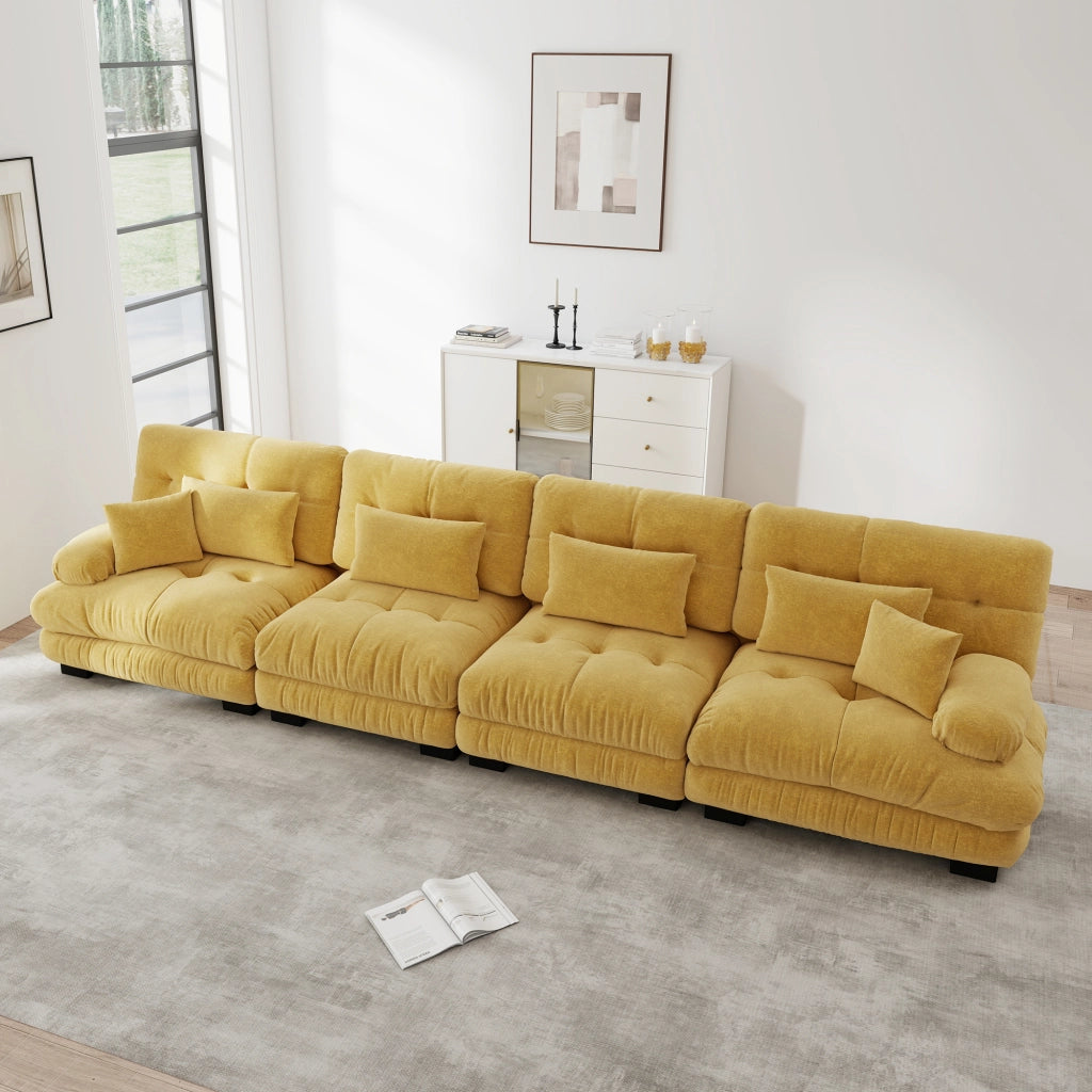 Divano Letto Angolare 4 Posti ¨C MINIMAL ¨C Chenille Giallo, Modulare