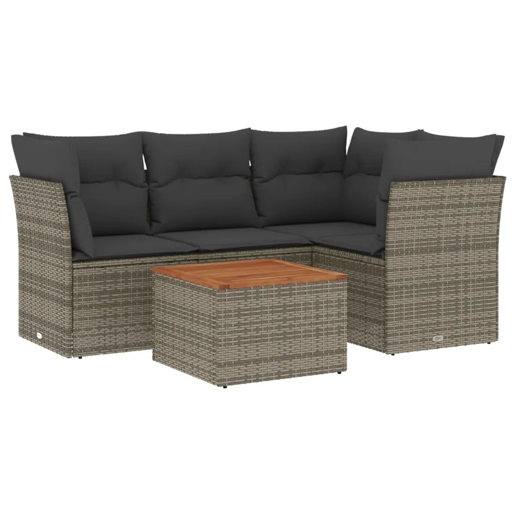 Set Divano da Giardino 5 pz con Cuscini Grigio in Polyrattan