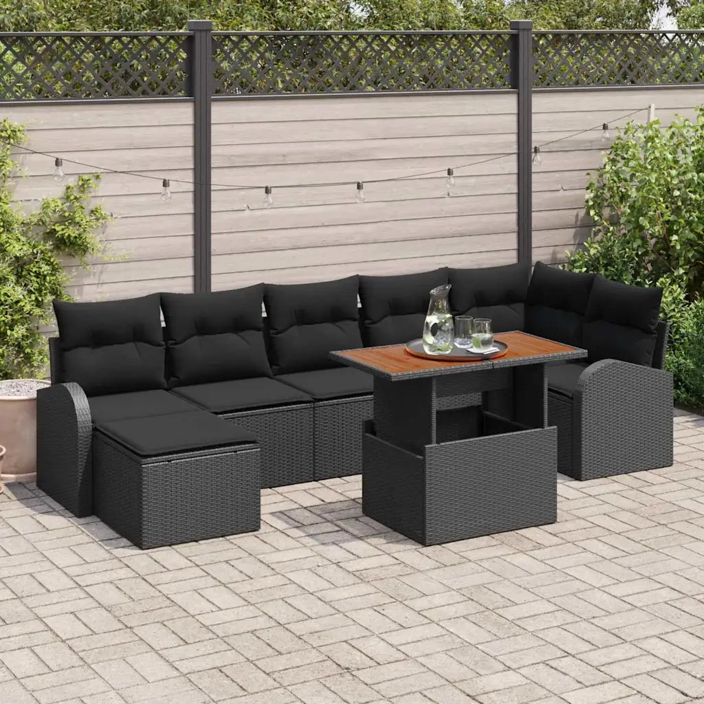 Set Divano da Giardino con cuscino 8 pcs Nero 3349617