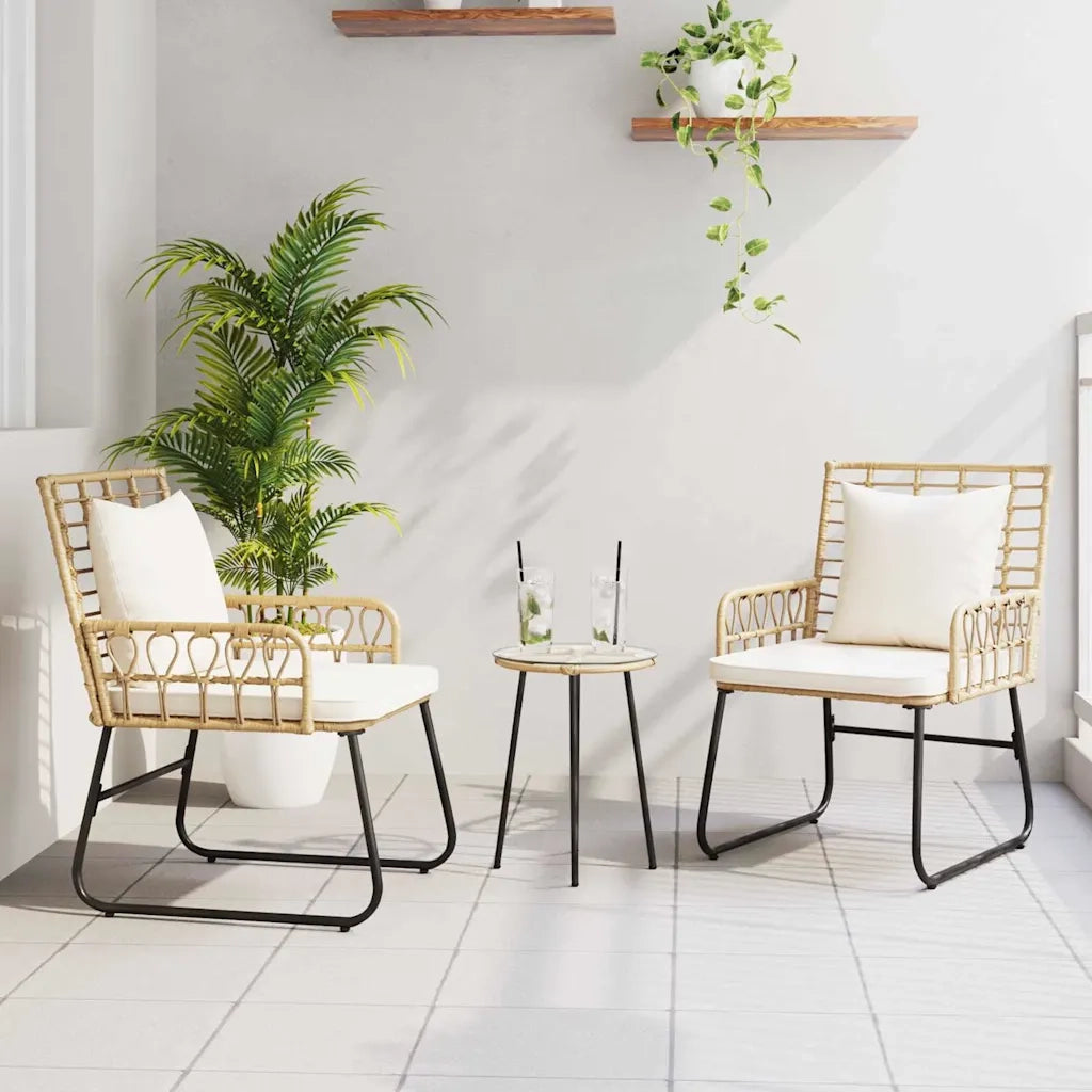 Set da Pranzo per Giardino 3 pcs Marrone e Crema polyrattan 42010353