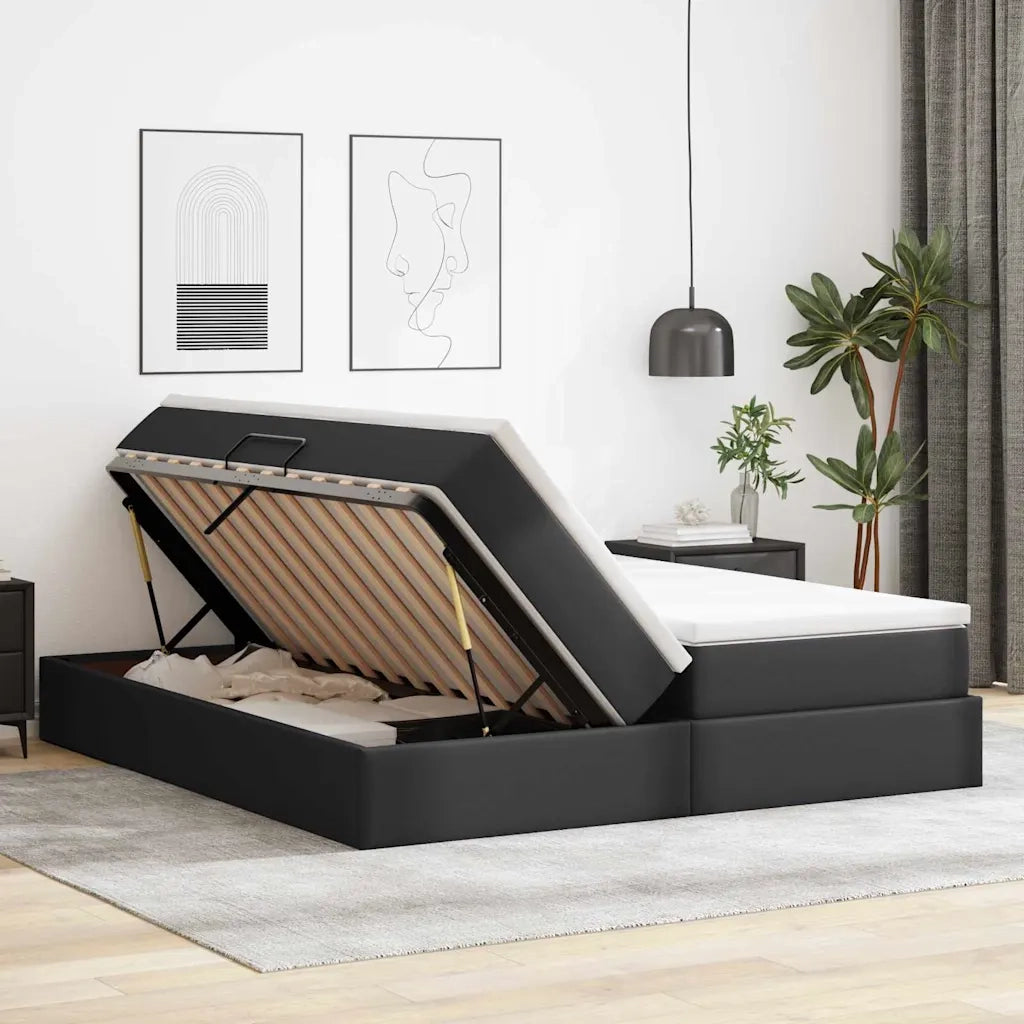 Letto con contenitore e materasso Nero 180 x 200 cm