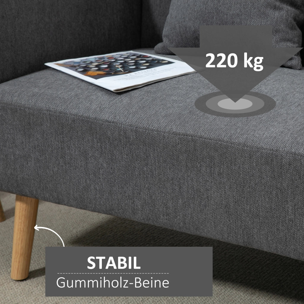 DIVANO 2 POSTI 130x70x80 cm Grigio in poliestere con 2 cuscini