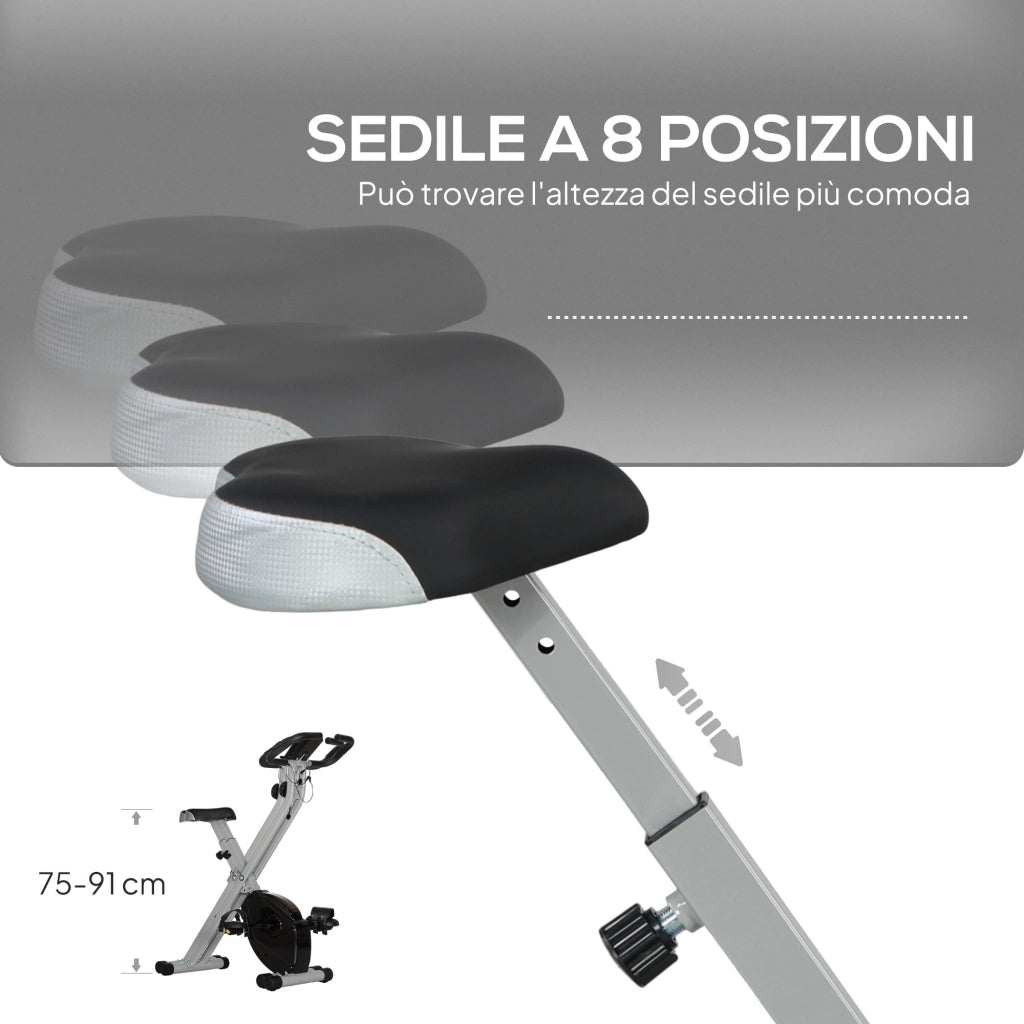 Cyclette Pieghevole Magnetica a 8 Livelli con Display LCD con Rotelle Grigio e Nero