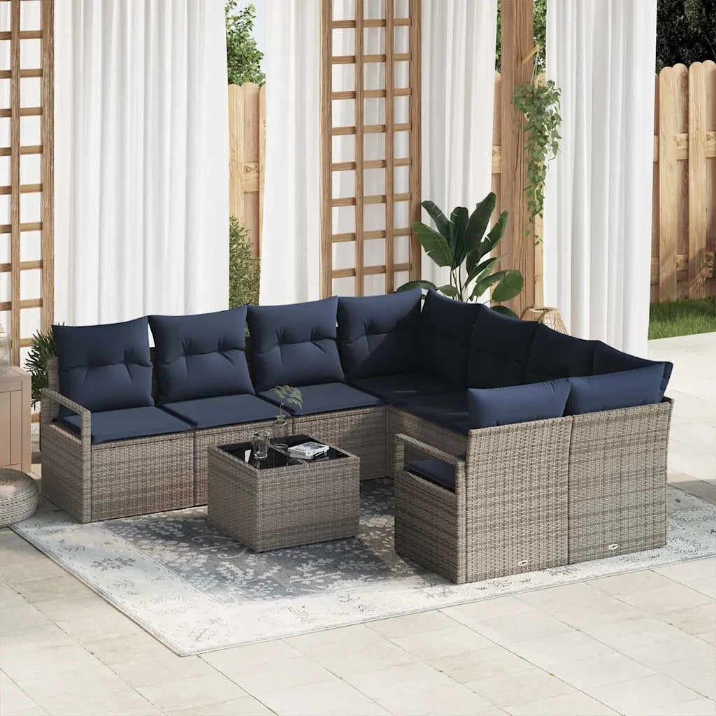 Set di divani con cuscino 9 pcs Grigio e Blu Navy polyrattan 3346325