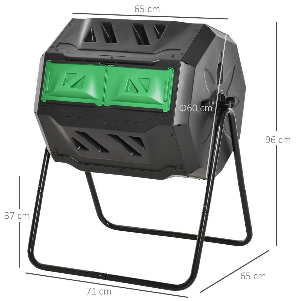 Compostiera rotante ULEVR 160 L a 2 camere con aerazione e telaio in acciaio, nera