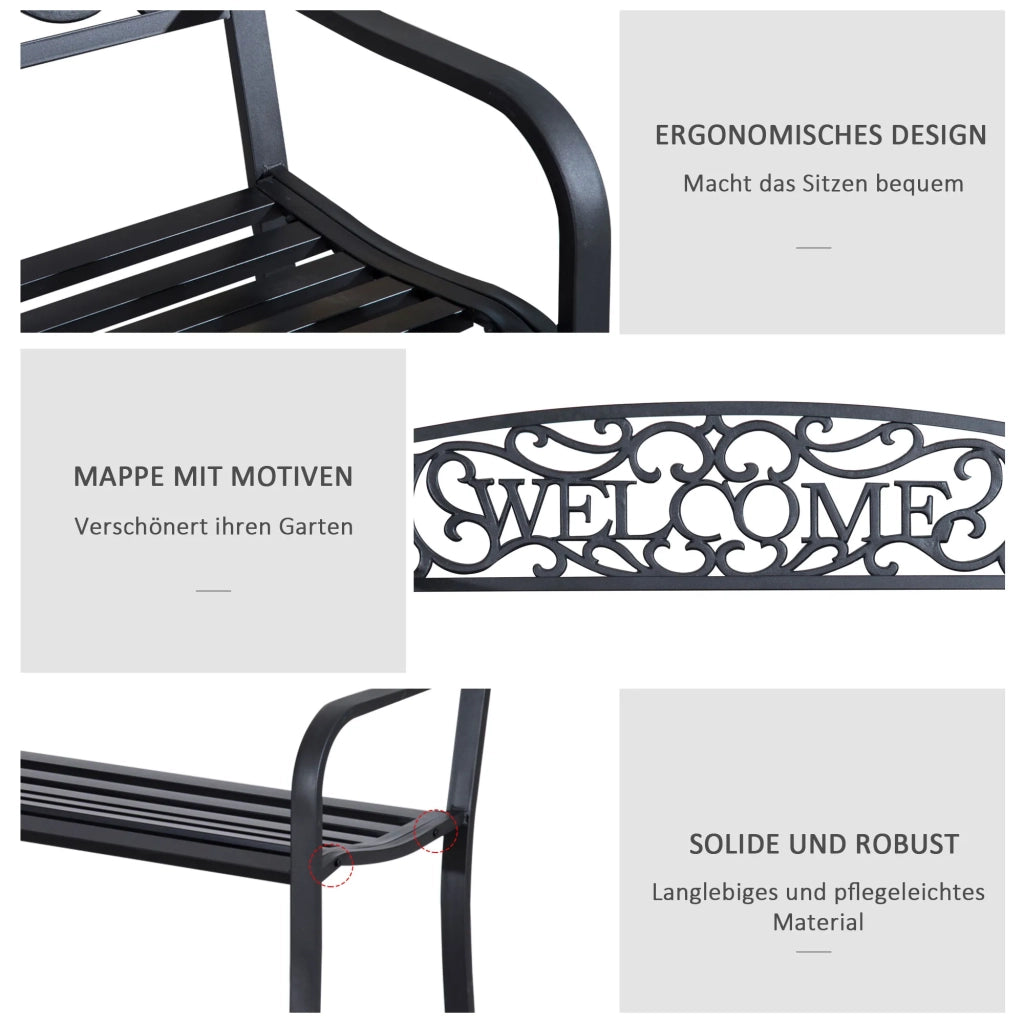 Panca da giardino 2 posti in metallo, stabile con design elegante per esterno e terrazza