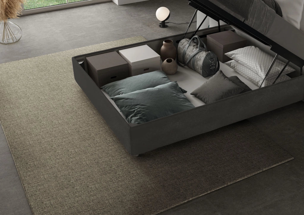 Letto 1 Piazza e Mezzo 120x210 cm con Rete e Contenitore Mika Grigio