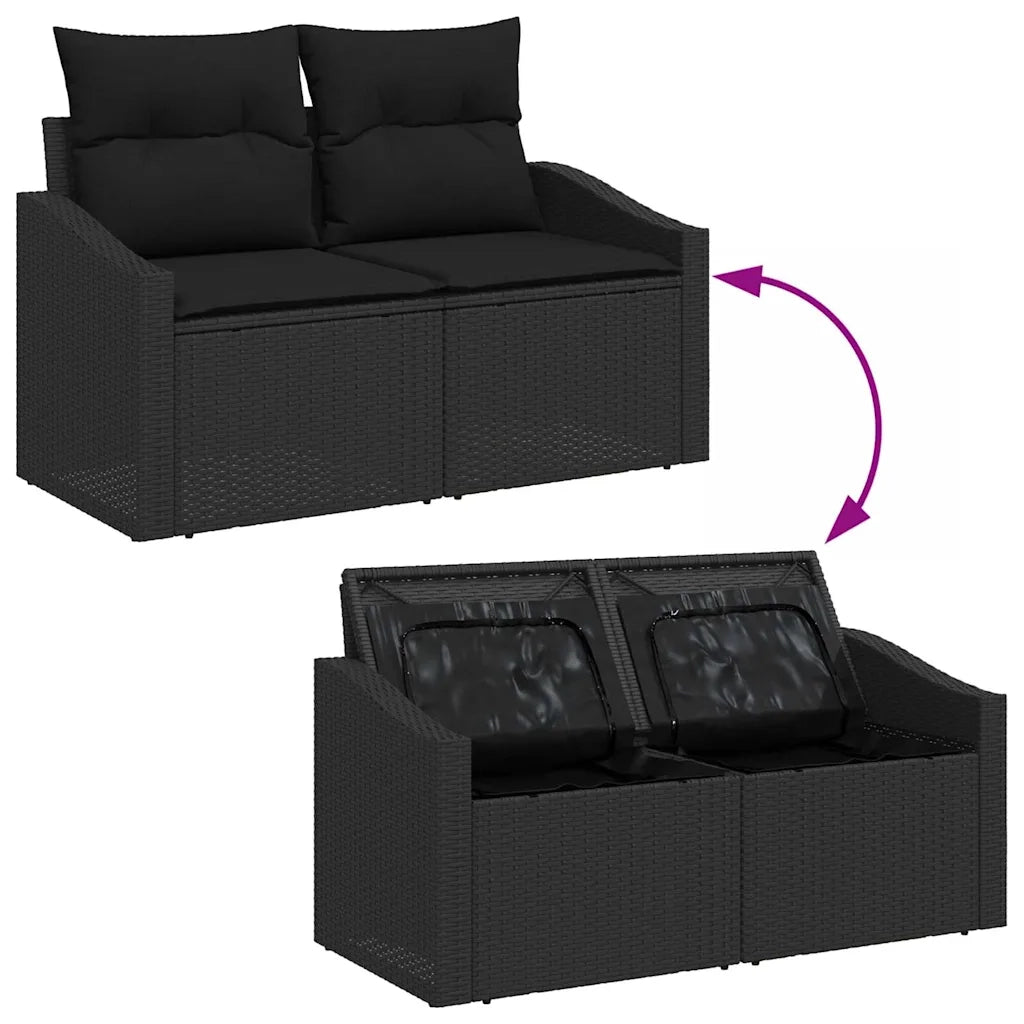 Set Divano da Giardino con archiviazione 6 pcs Nero polyrattan 3355532