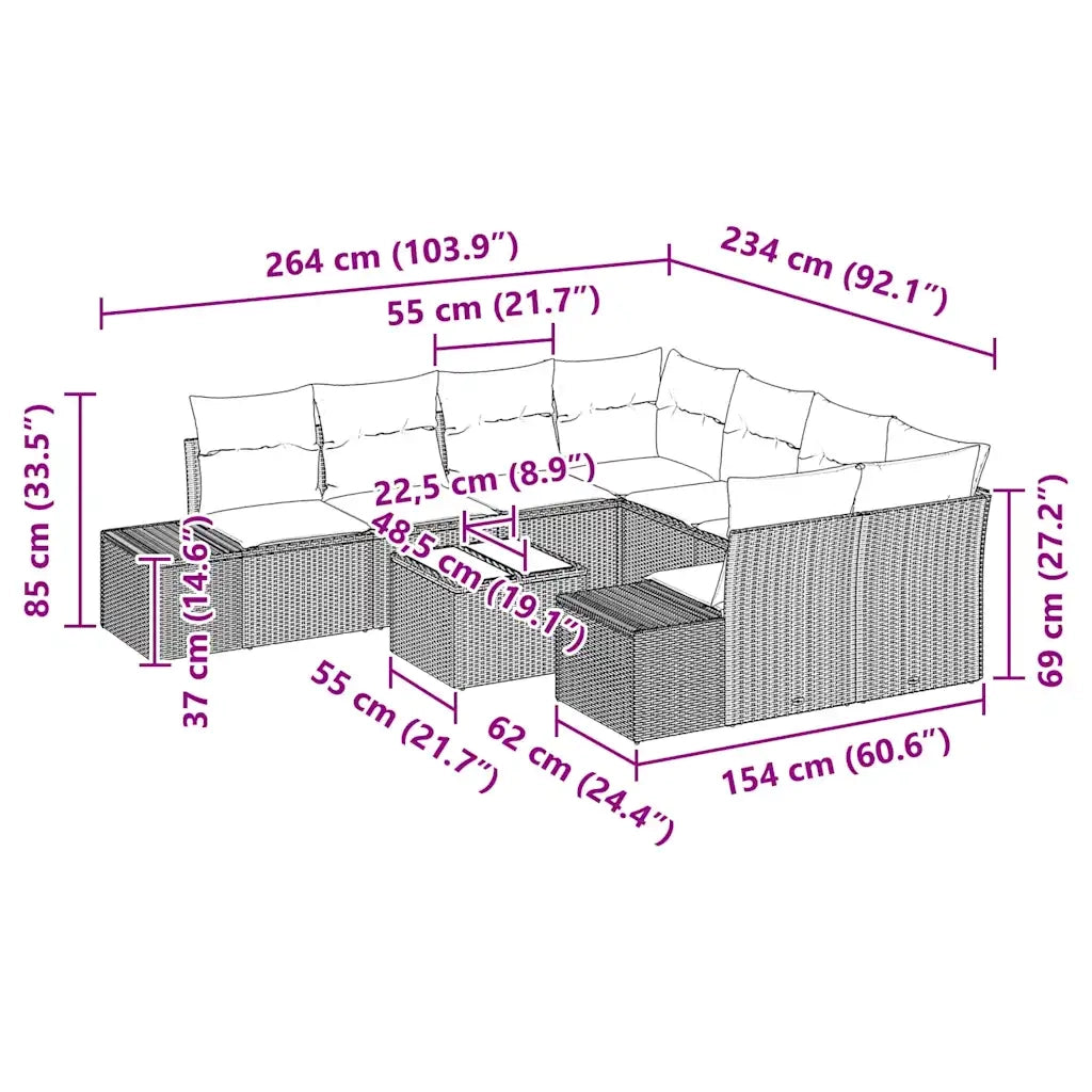Set Divano da Giardino 9 pcs Grigio chiaro polyrattan 3347002