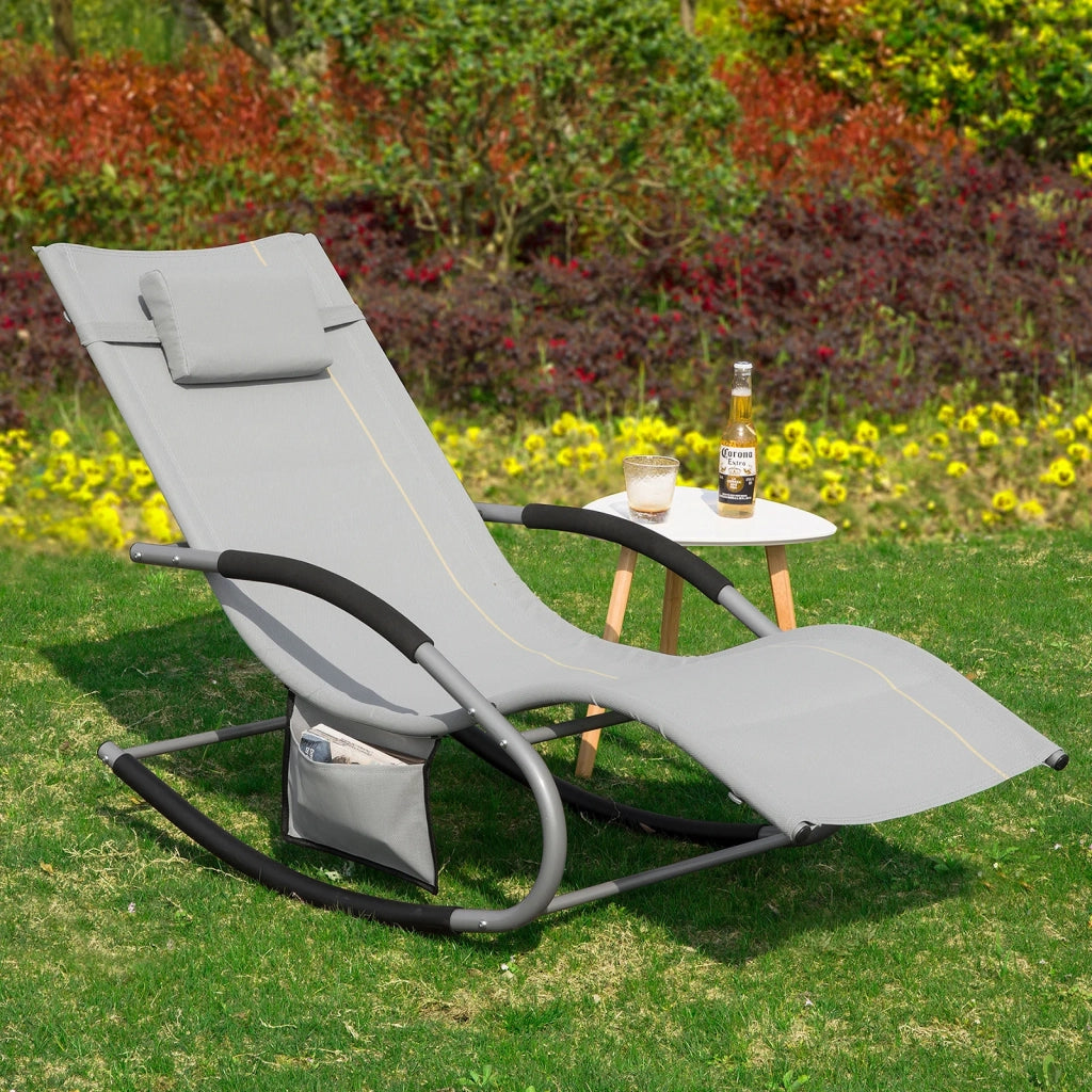 2 x Sedie a Dondolo da Giardino poltrone Esterno con Cuscino e Tasca Laterale Grigio OGS28-HGx2