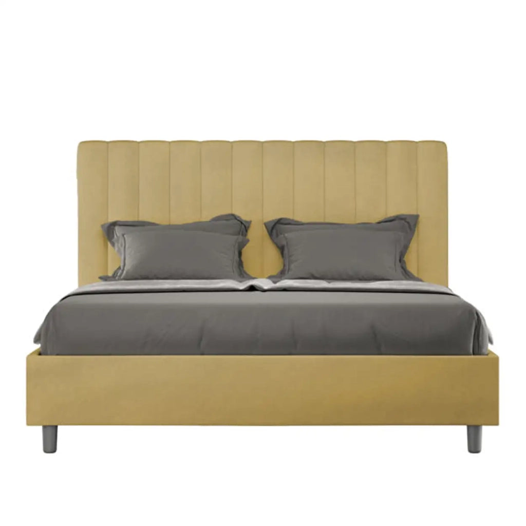 Letto matrimoniale francese con rete imbottito 140x190 microfibra ocra Agueda