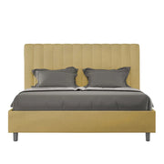 Letto matrimoniale francese con rete imbottito 140x190 microfibra ocra Agueda