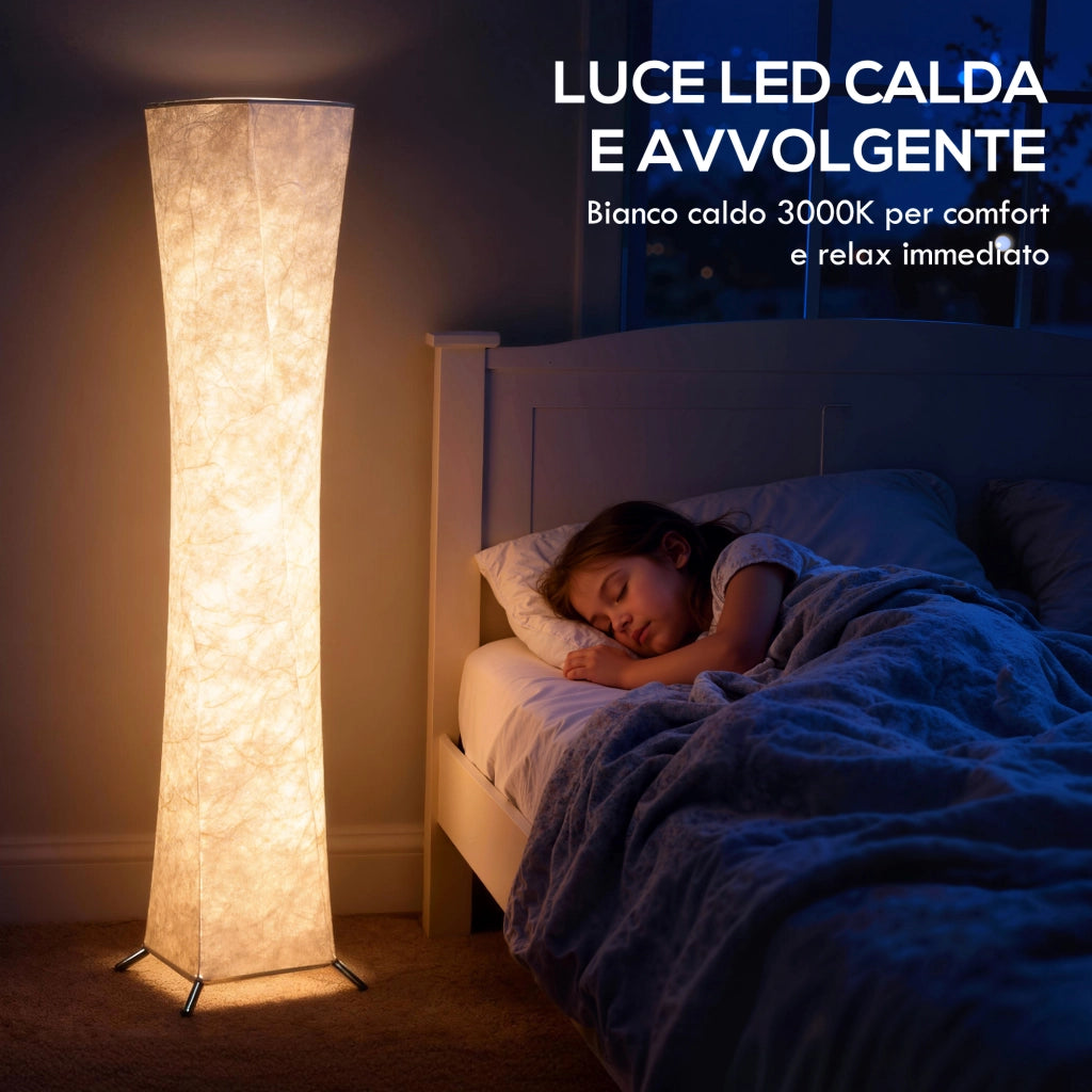 Lampada da Terra Moderna ¨C zephmum ¨C Acciaio e Tessuto, Bianco e Argento, 25x25x129 cm