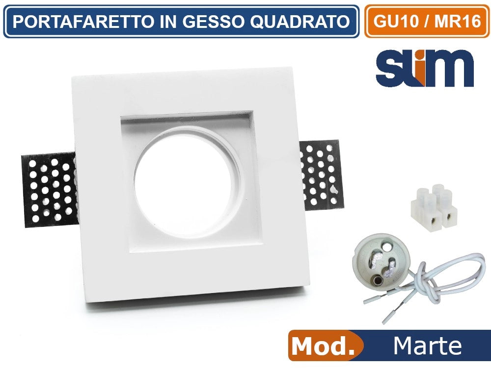 PORTAFARETTO QUADRATO SLIM DA INCASSO IN GESSO VRNICIABILE PER LAMPADINE GU10 MR16