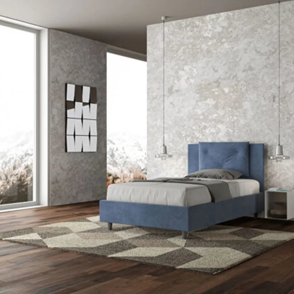 Letto una piazza e mezza senza rete imbottito 120x200 microfibra blu Appia