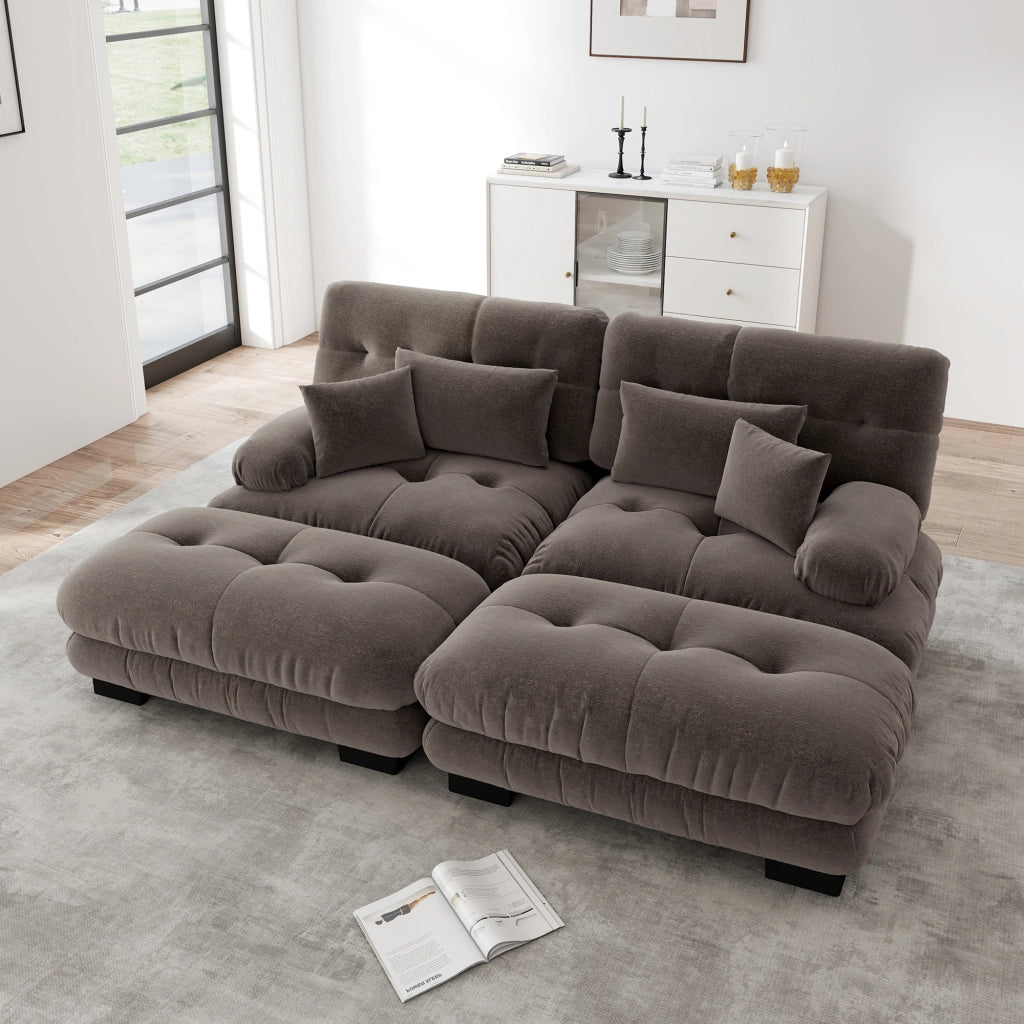 Divano Angolare Chenille 2 Posti con Ottomans e Cuscini ¨C Xylo ¨C Marrone