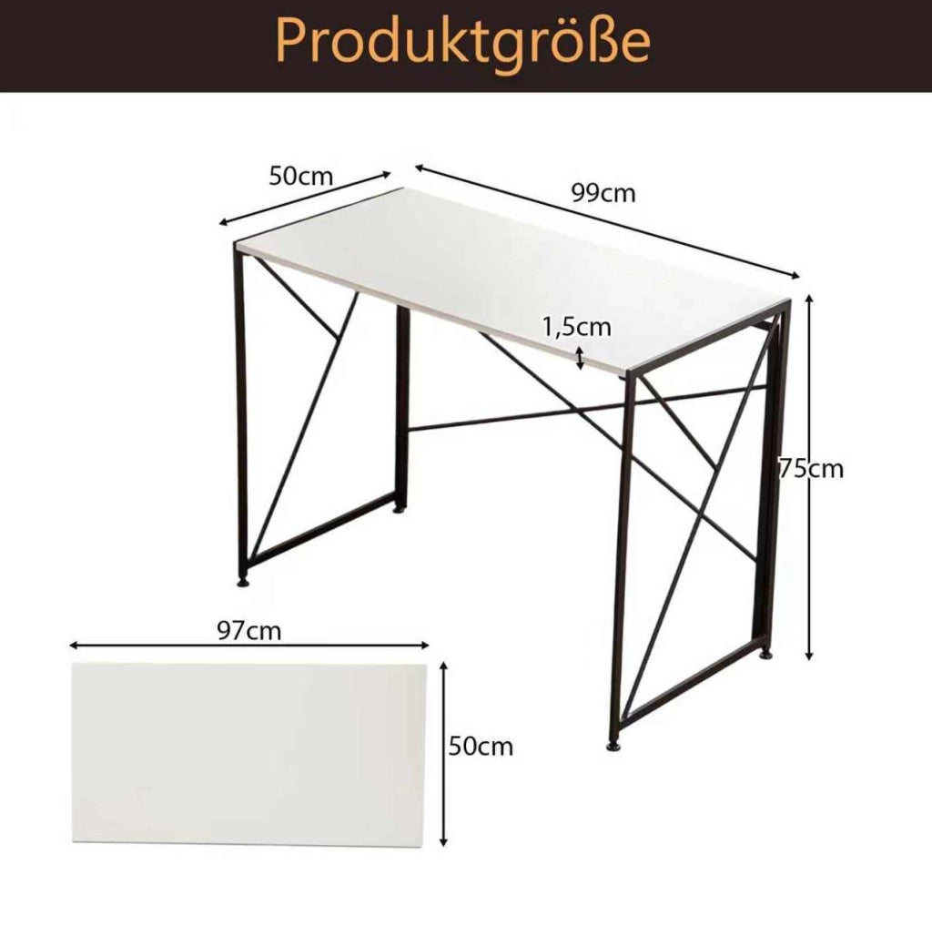 Scrivania pieghevole bianca in MDF 99x50x75 cm, ideale per casa e ufficio