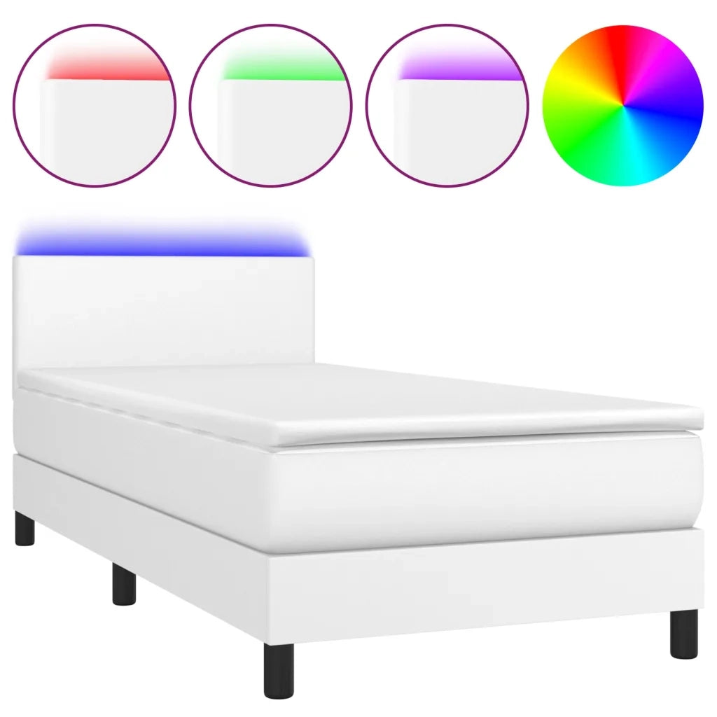 Giroletto Molle con Materasso e LED Bianco 90x200 cm Similpelle