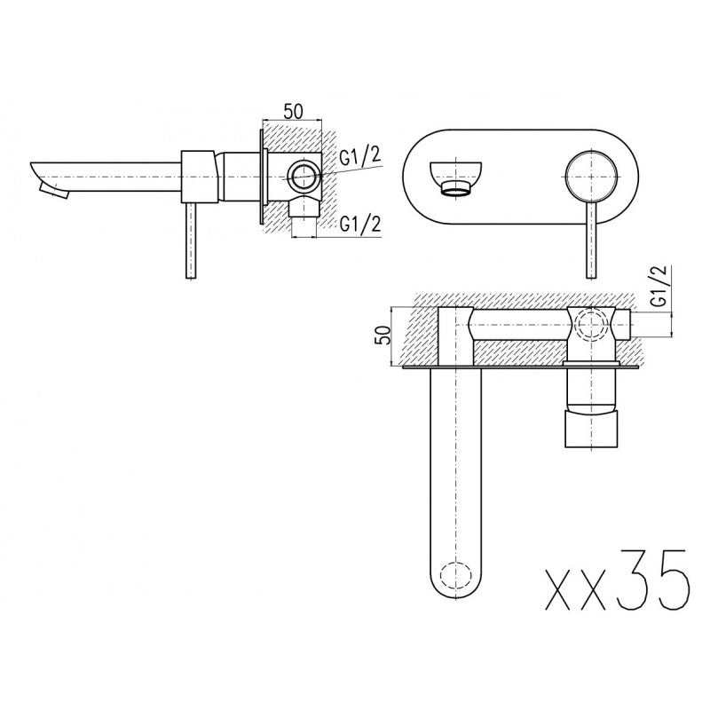 Miscelatore lavabo a parete COLORADO in ottone dorato