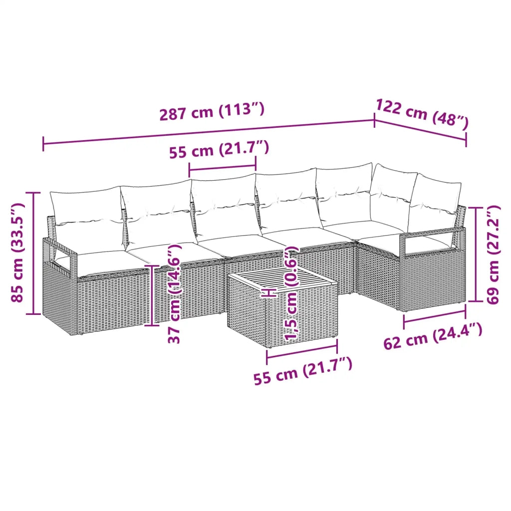 Set Divano da Giardino con cuscino 7 pcs Nero polyrattan 3347718