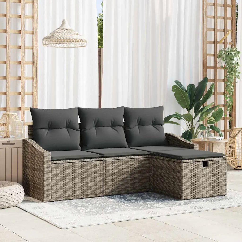Set di divani con cuscino 4 pcs Grigio polyrattan 3359248