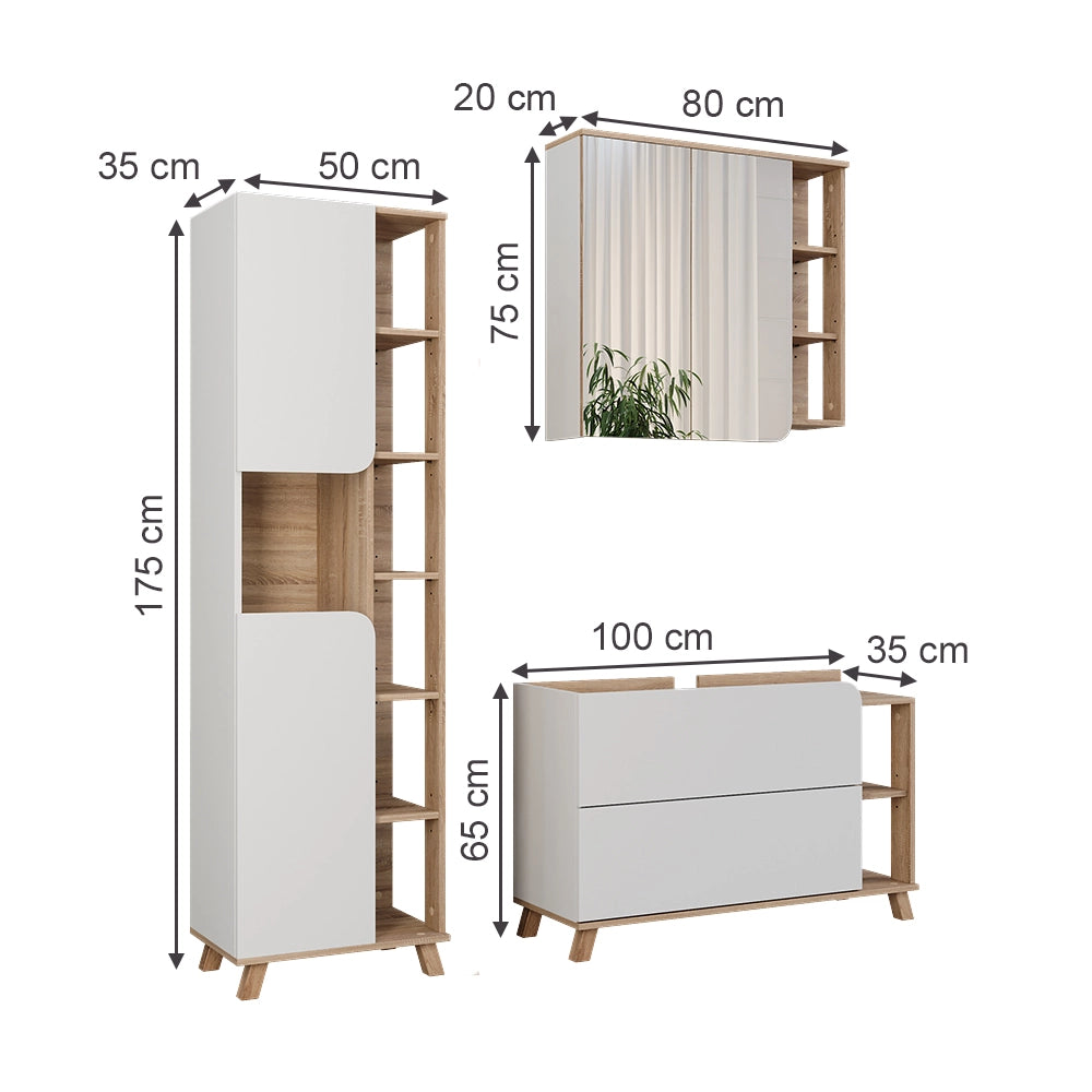 Vicco Set di mobili da bagno Sonoma/Bianco 3 parti