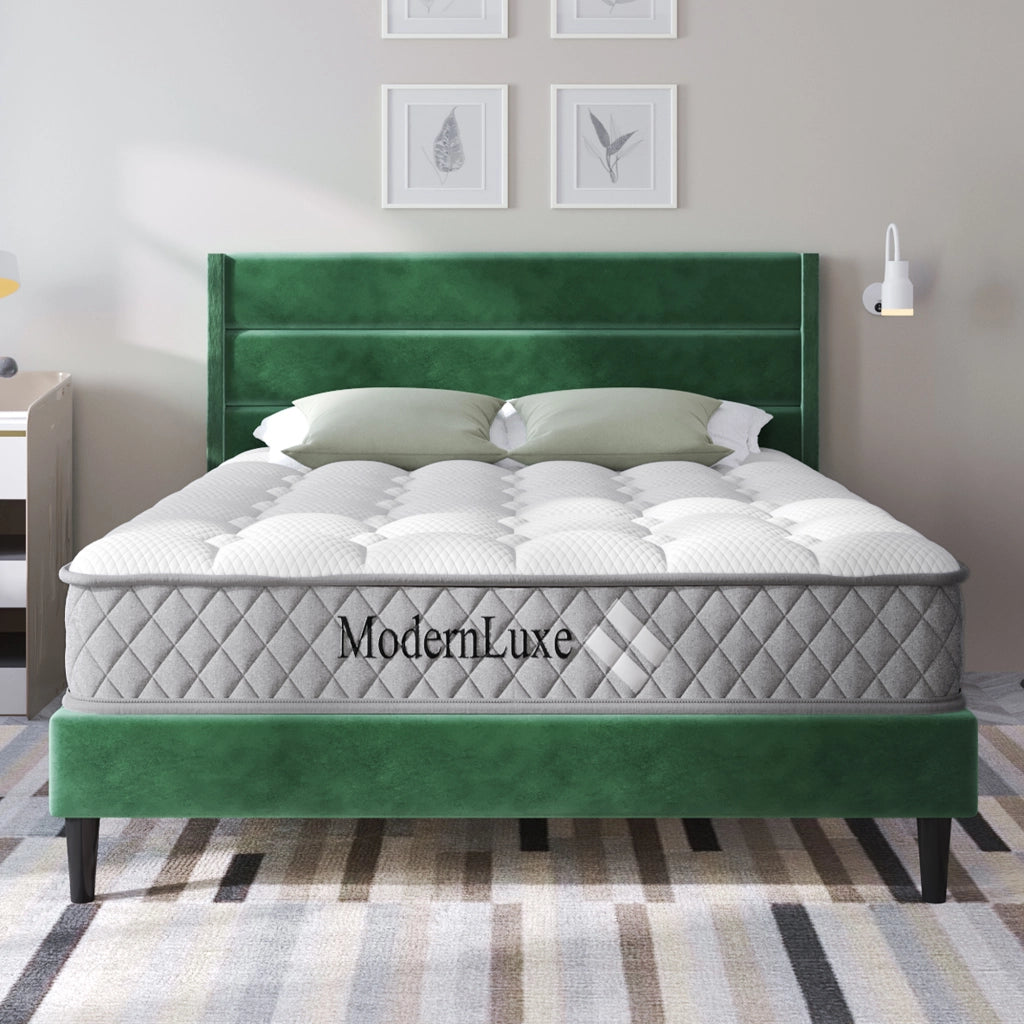 Letto imbottito 140 x 200 cm verde scuro con materasso