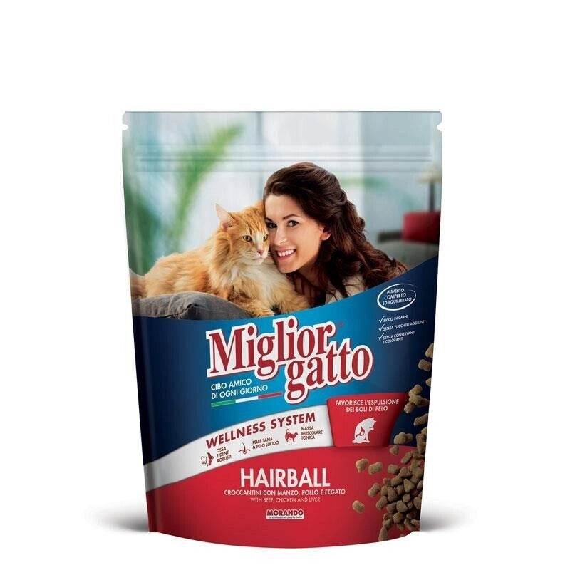MIGLIOR GATTO CROCCANTINI GATTO 800 GR HAIRBALL MANZO POLLO FEGATO