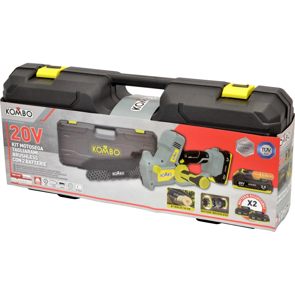KIT MOTOSEGA BRUSHLESS 20V TAGLIARAMI  CON 2 BATTERIE