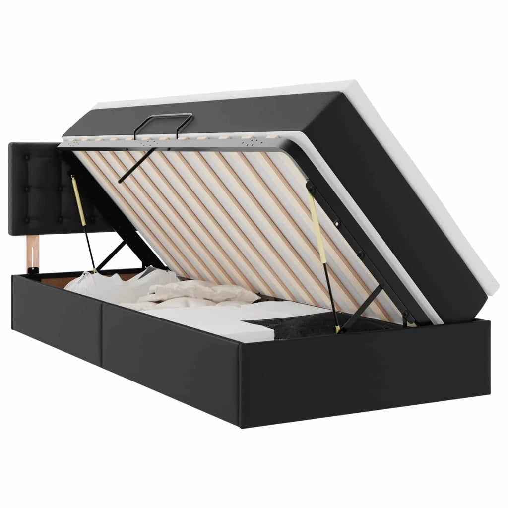 Letto con contenitore e materasso con testiera Nero 90 x 200 cm